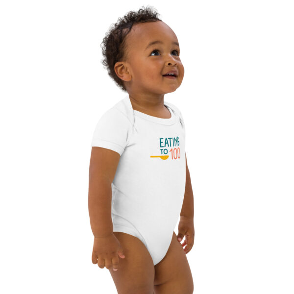 “Eating to 100” Organic Baby Bodysuit – Start ‘Em Young - Image 2